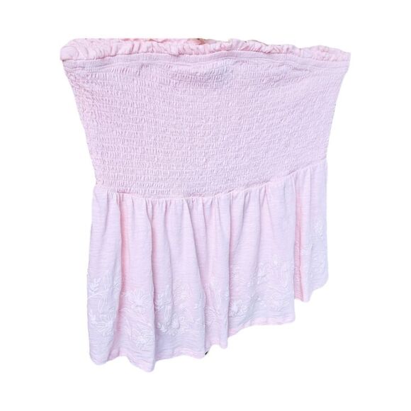 TORRID Plus Size Pink Cotton Strapless Smocked Bodice Embroidered Top 1X - Picture 3 of 14